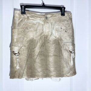 MUR MUR Tie Dye Studded Cargo Utility Mini Skirt Knit Ruffle Insert Tan M